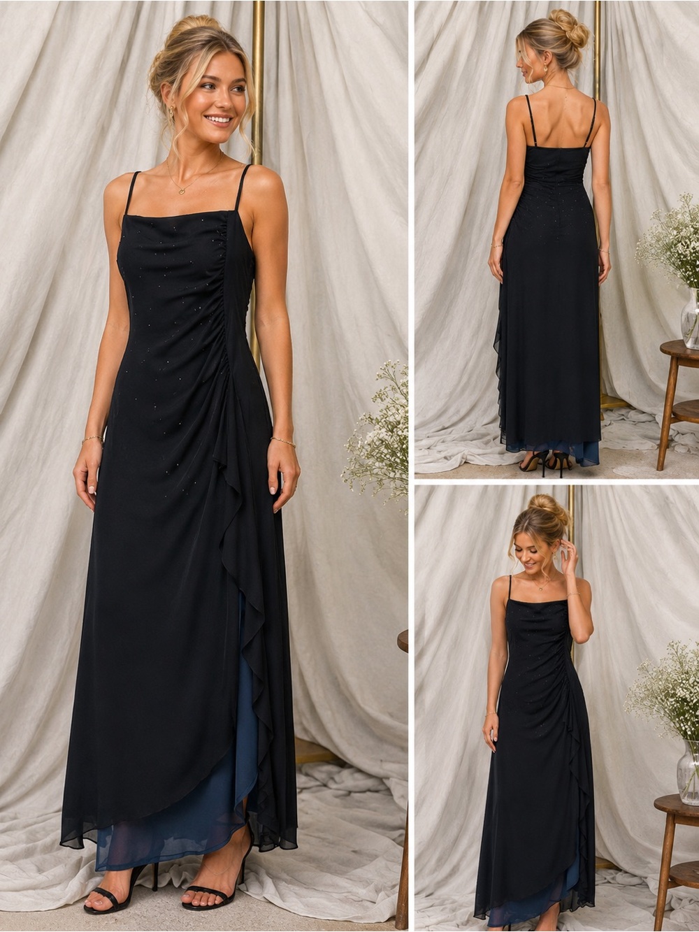 Rampage Black Strapless Evening Dress with Rhinestone Detail